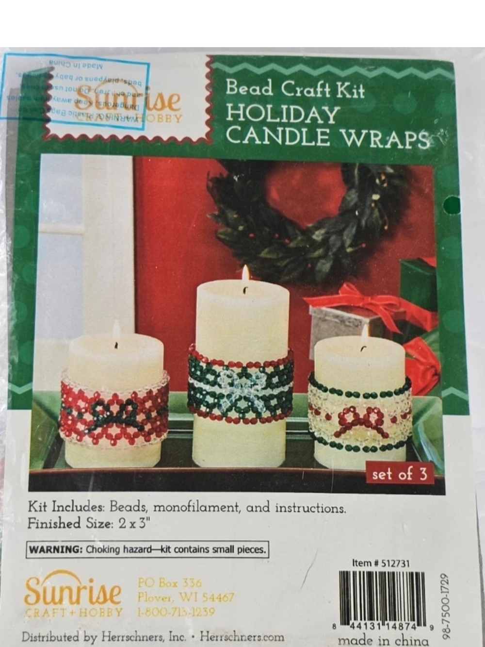 Sunrise Holiday Candle Beaded Wraps Kit Crafts— Red, Green & White Vintage